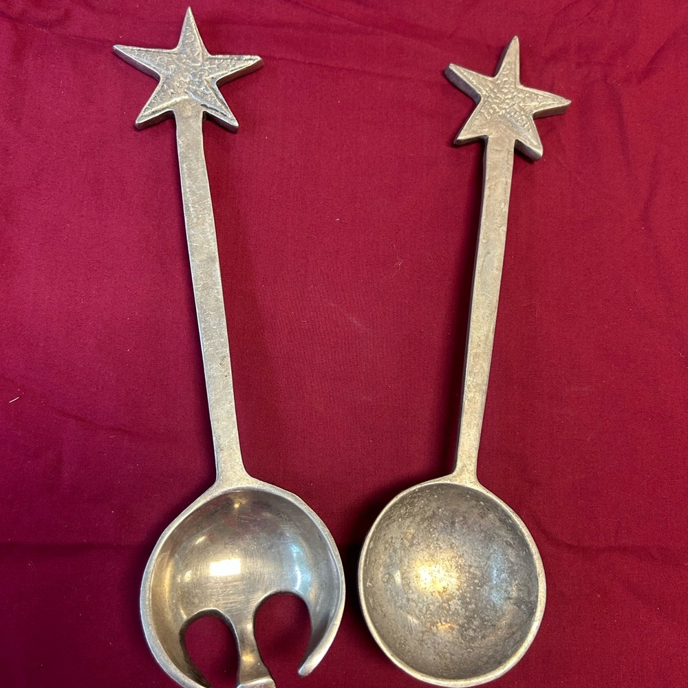 Vintage Coastal Star Handle Silver Salad Servers